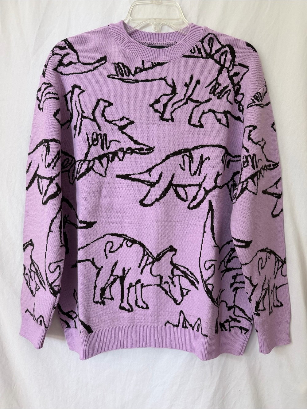 ASOS Oversized Dinosaur Sweater Lavender Black Novelty Knit